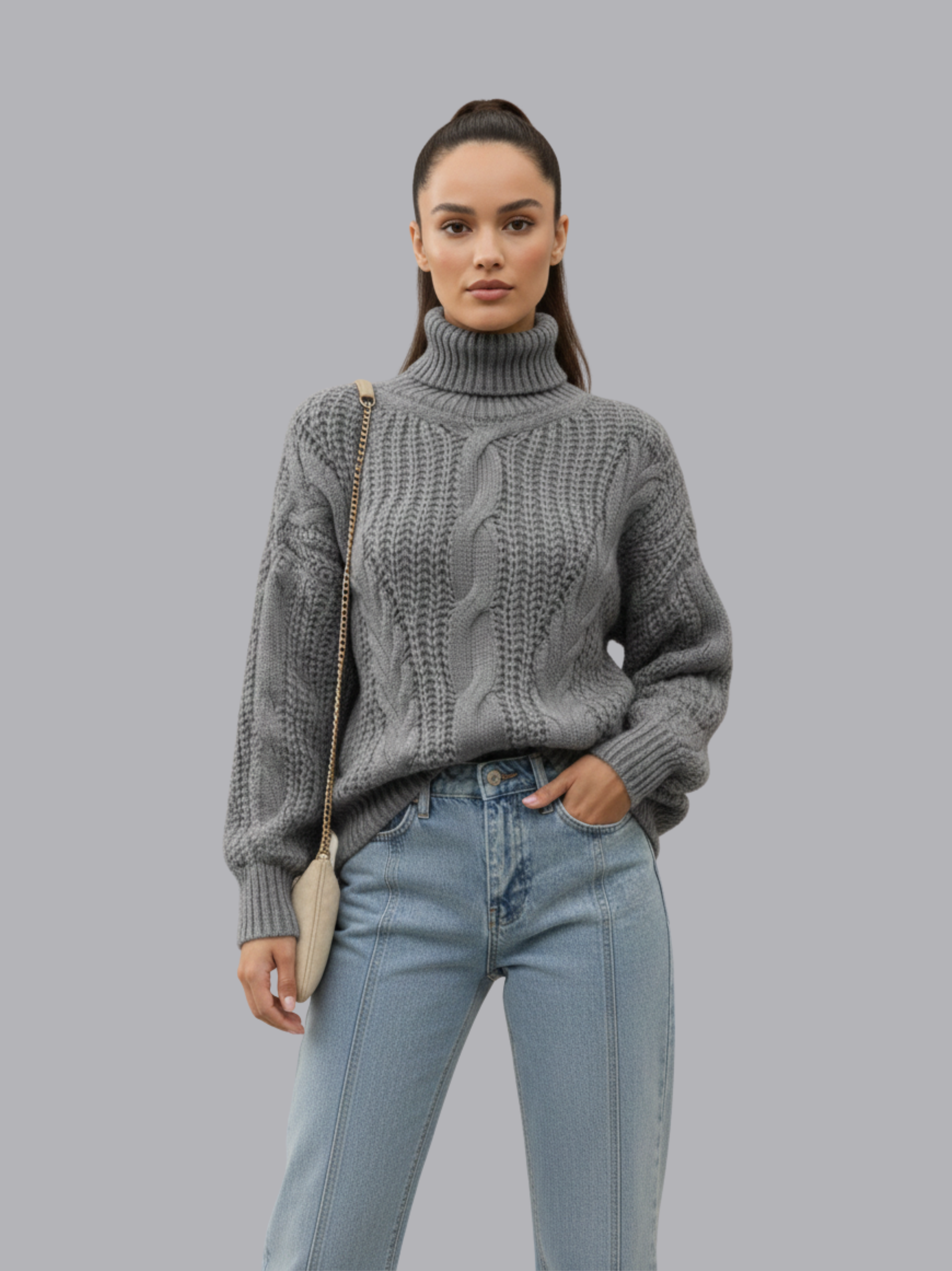 Chunky Cable Knit Turtleneck Sweater