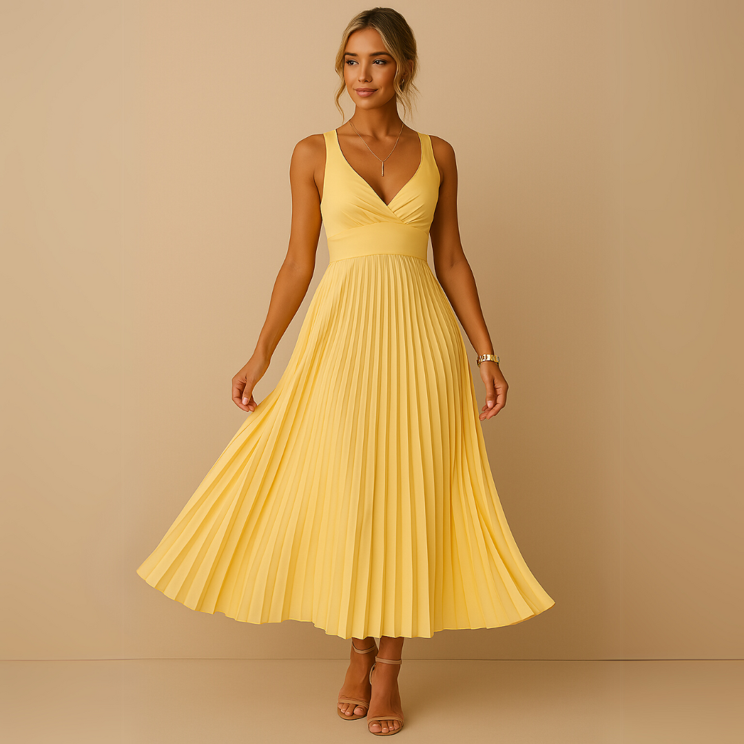 Sunlit Pleated Midi Dress