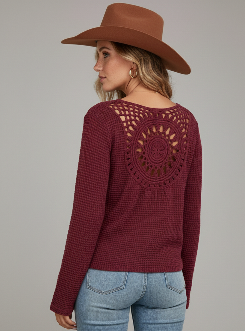 Open Back Knit Top with Mandala Detail