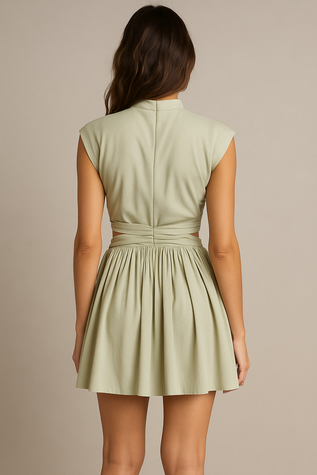 Pleated High Neck Mini Dress