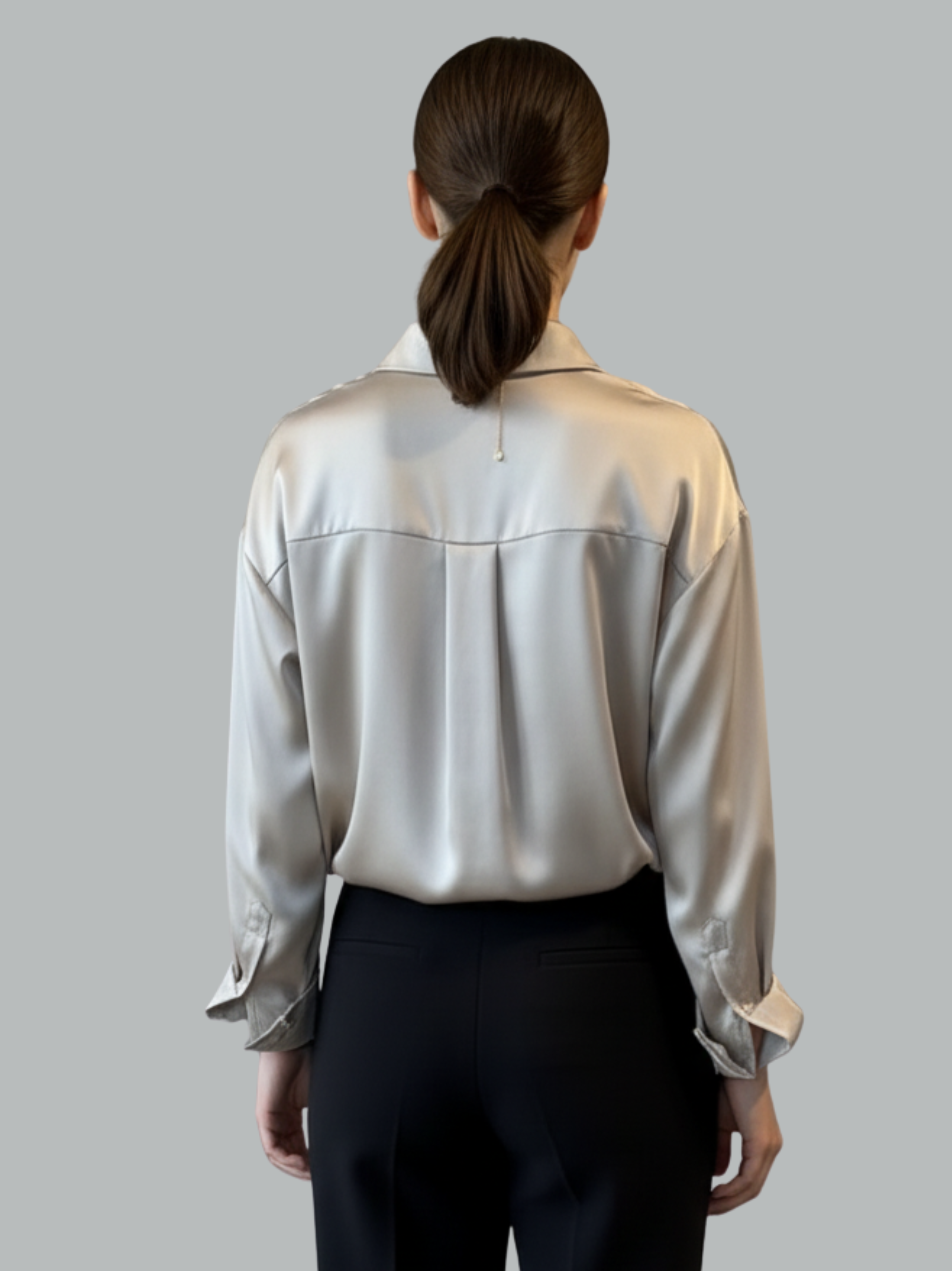 Classic Button Front Long Sleeve Satin Shirt