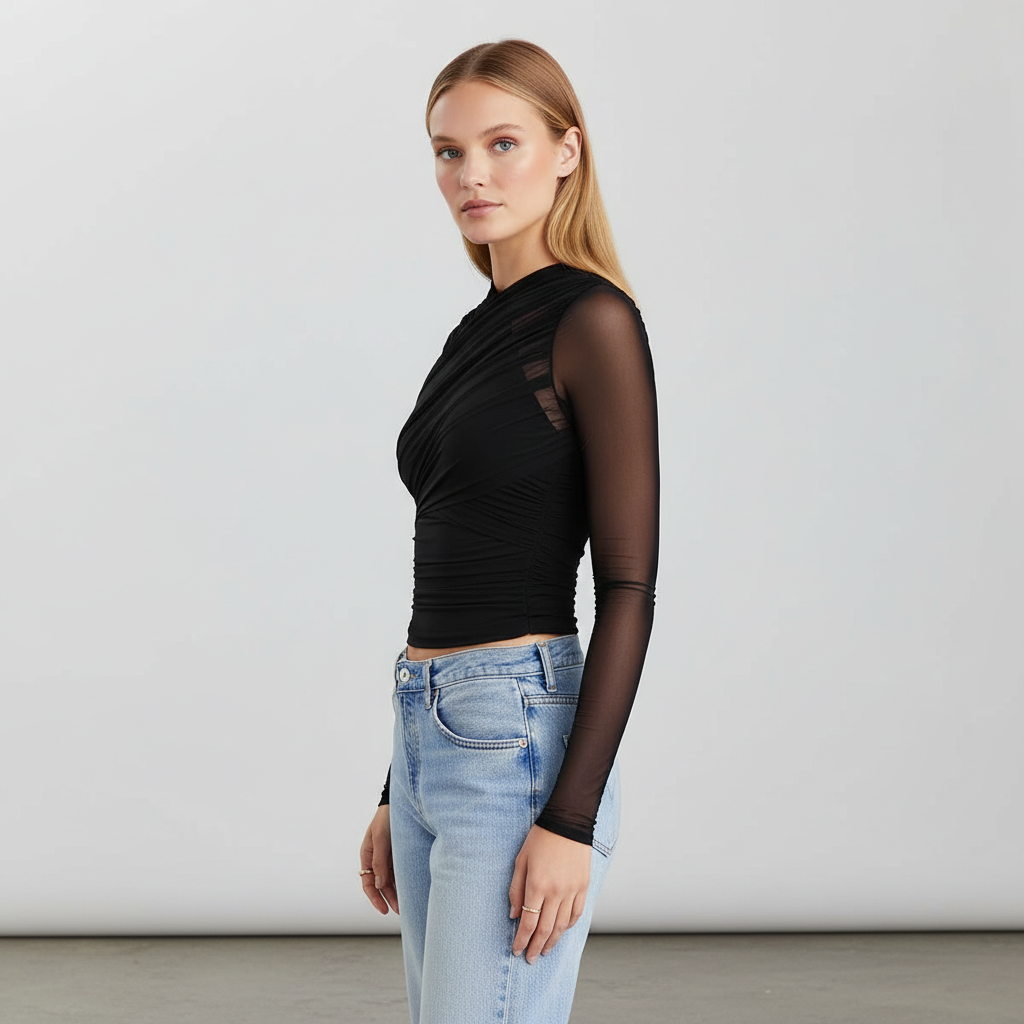 Sheer Mesh Long Sleeve Layering Top
