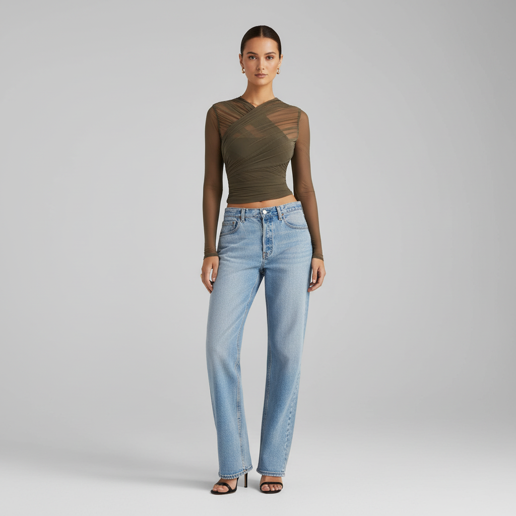 Sheer Mesh Long Sleeve Layering Top