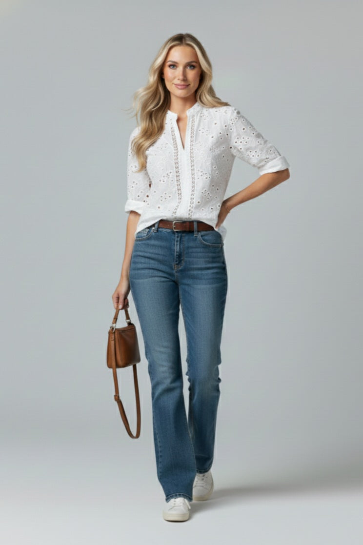 Embroidered Floral Short Sleeve Blouse