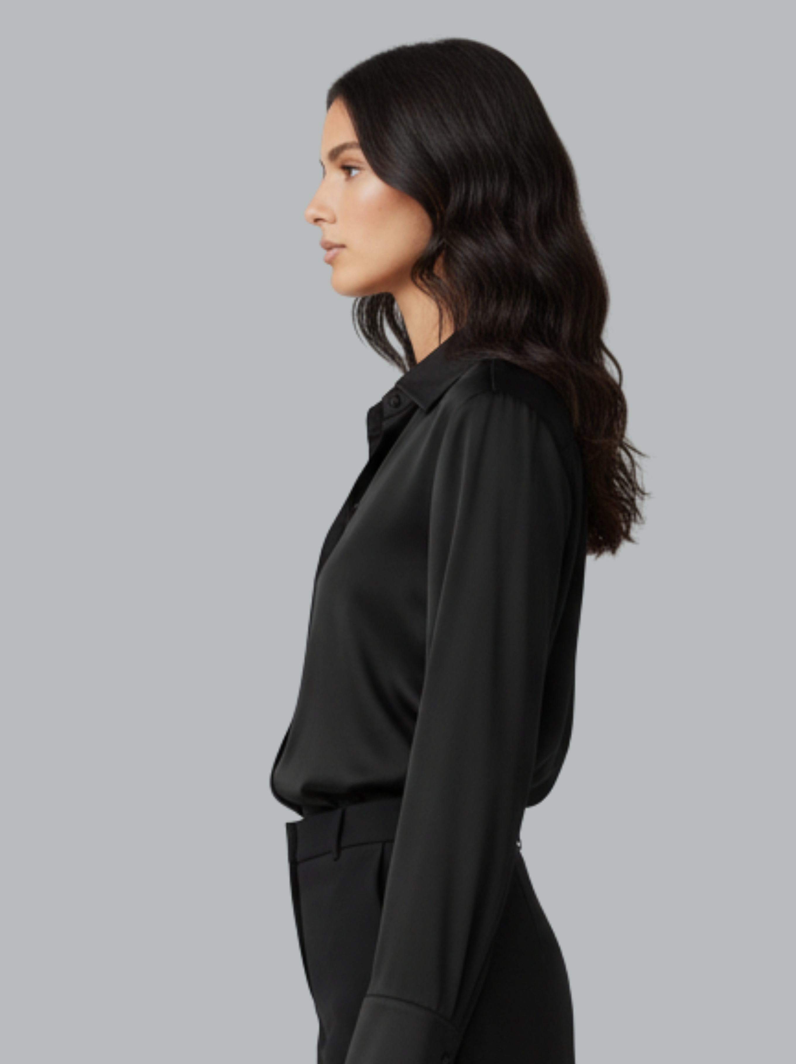 Classic Button Front Long Sleeve Satin Shirt