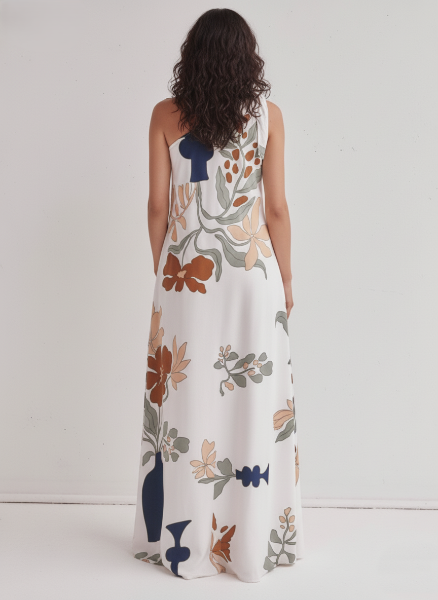 One-Shoulder Printed Maxi Dress
