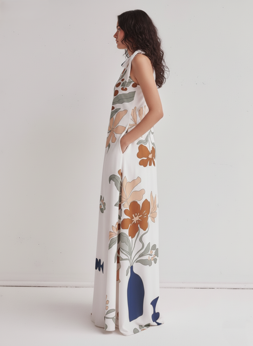 One-Shoulder Printed Maxi Dress