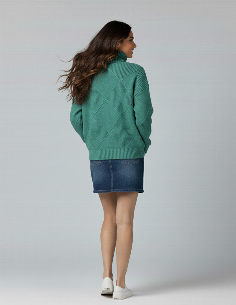 Diamond Pattern Turtleneck Knit Sweater