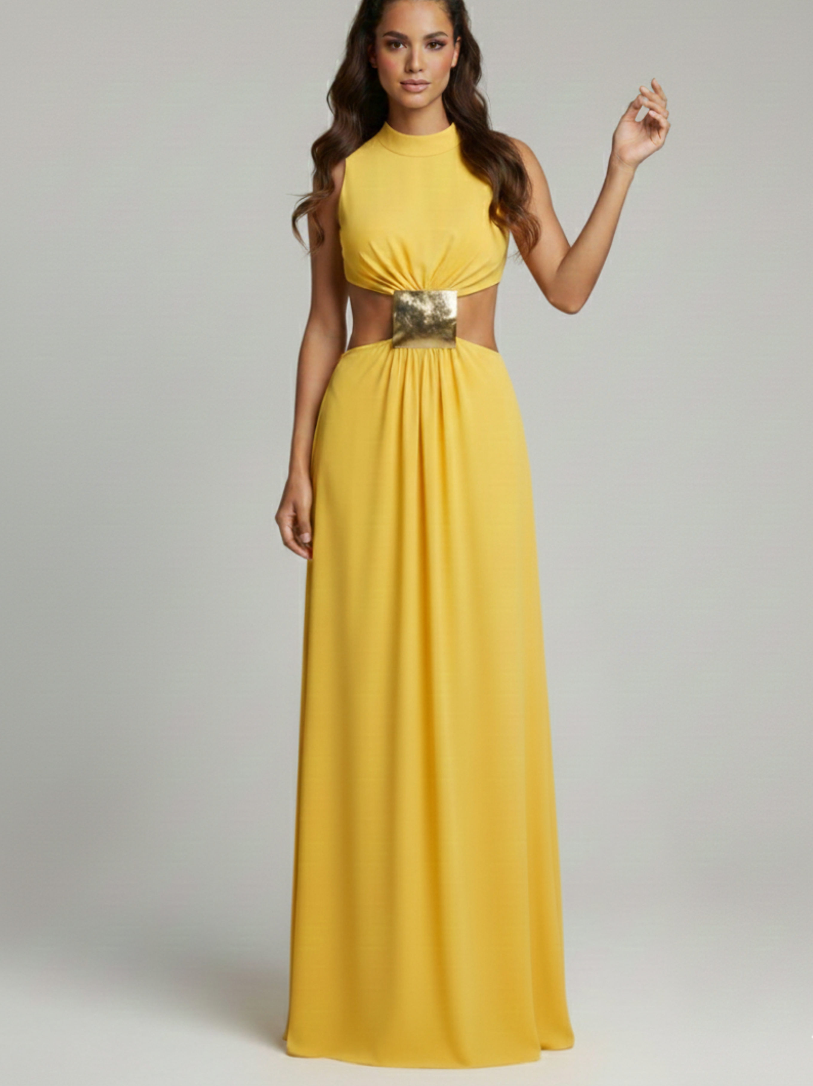 High Neck Cutout Waist Maxi Dress