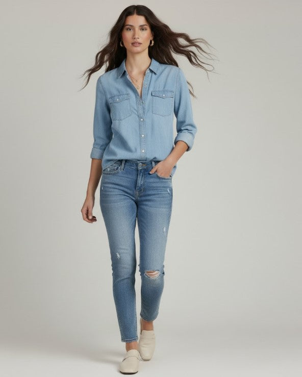 Relaxed Fit Soft Denim Button Shirt
