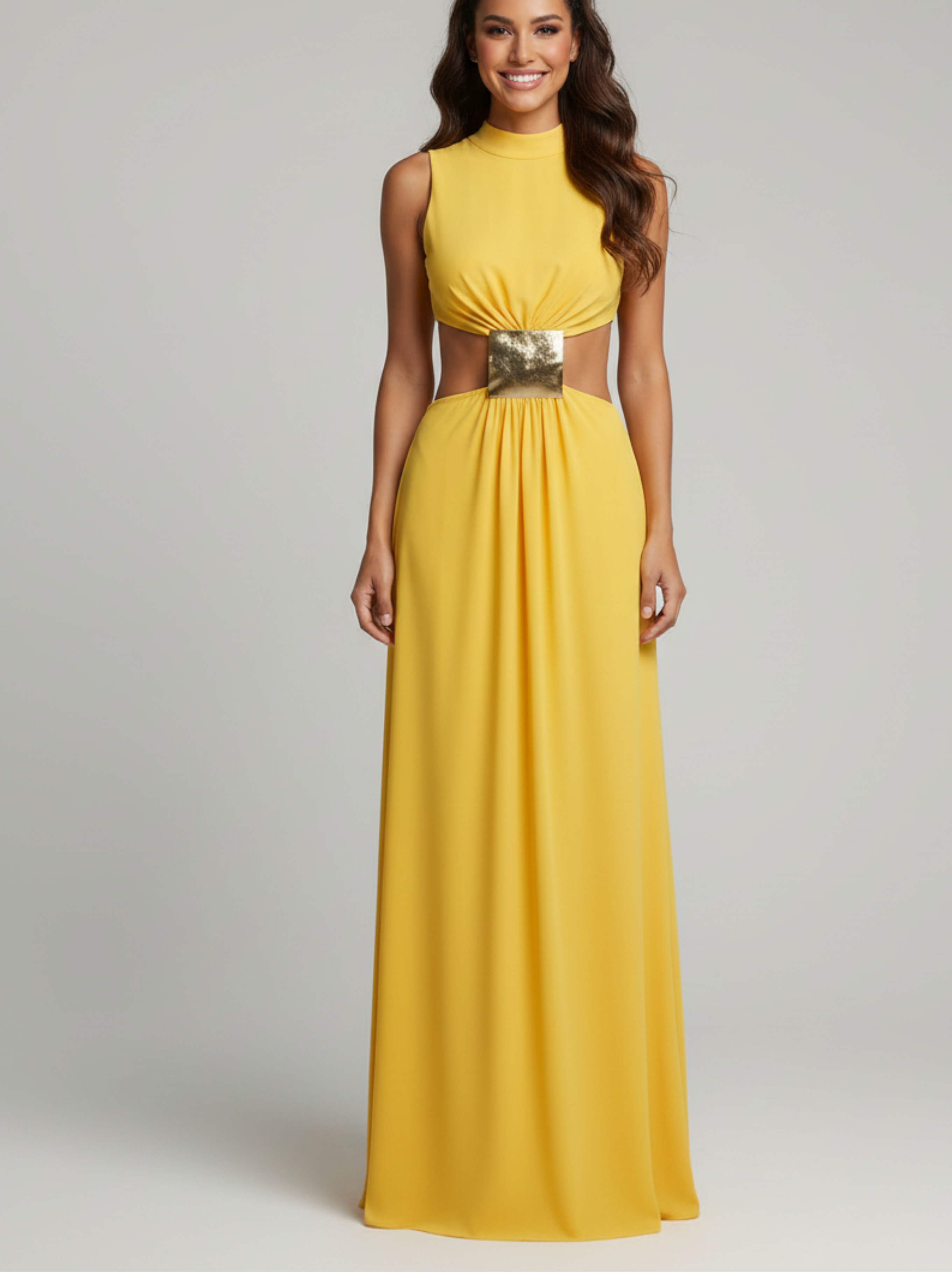 High Neck Cutout Waist Maxi Dress
