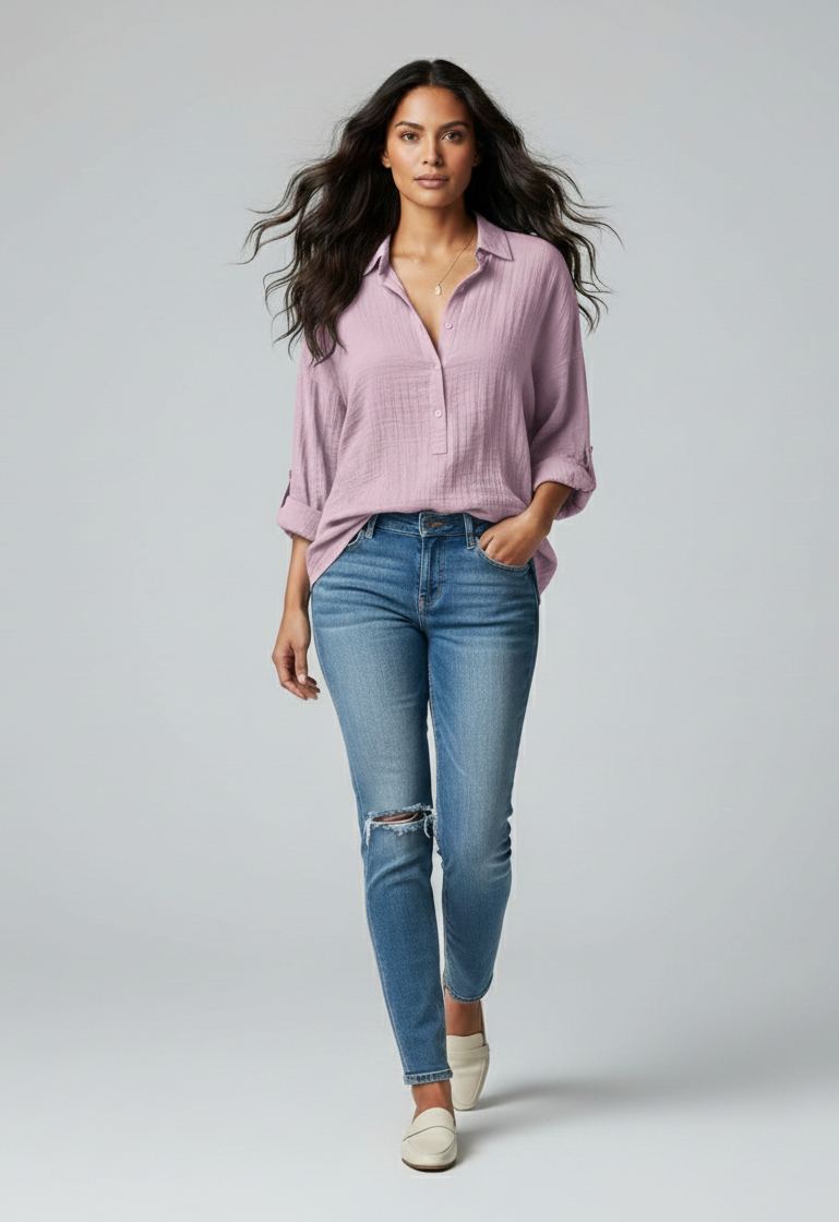 Drape Front V-Neck Long Sleeve Blouse