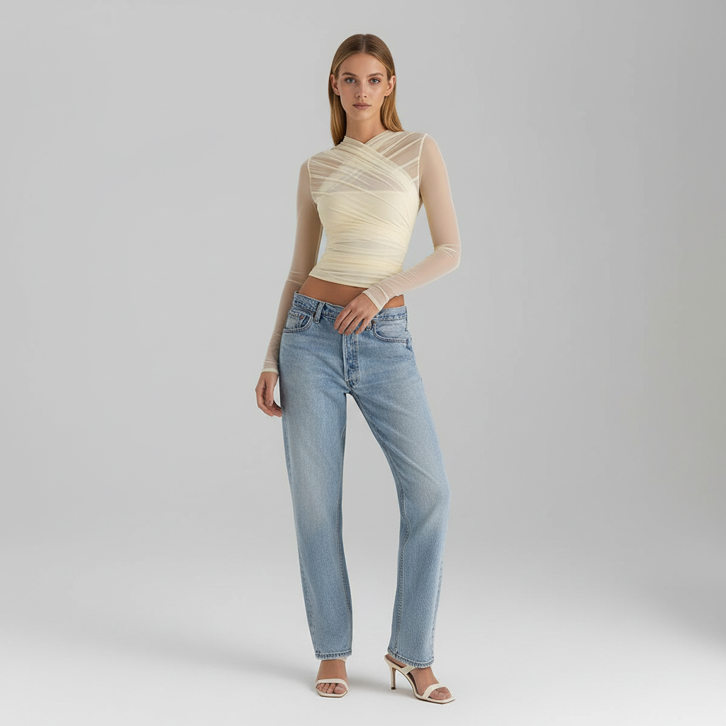 Sheer Mesh Long Sleeve Layering Top