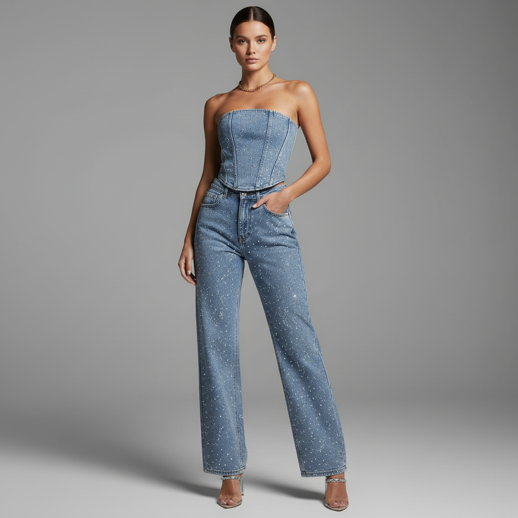 Sequin Denim Crop Set