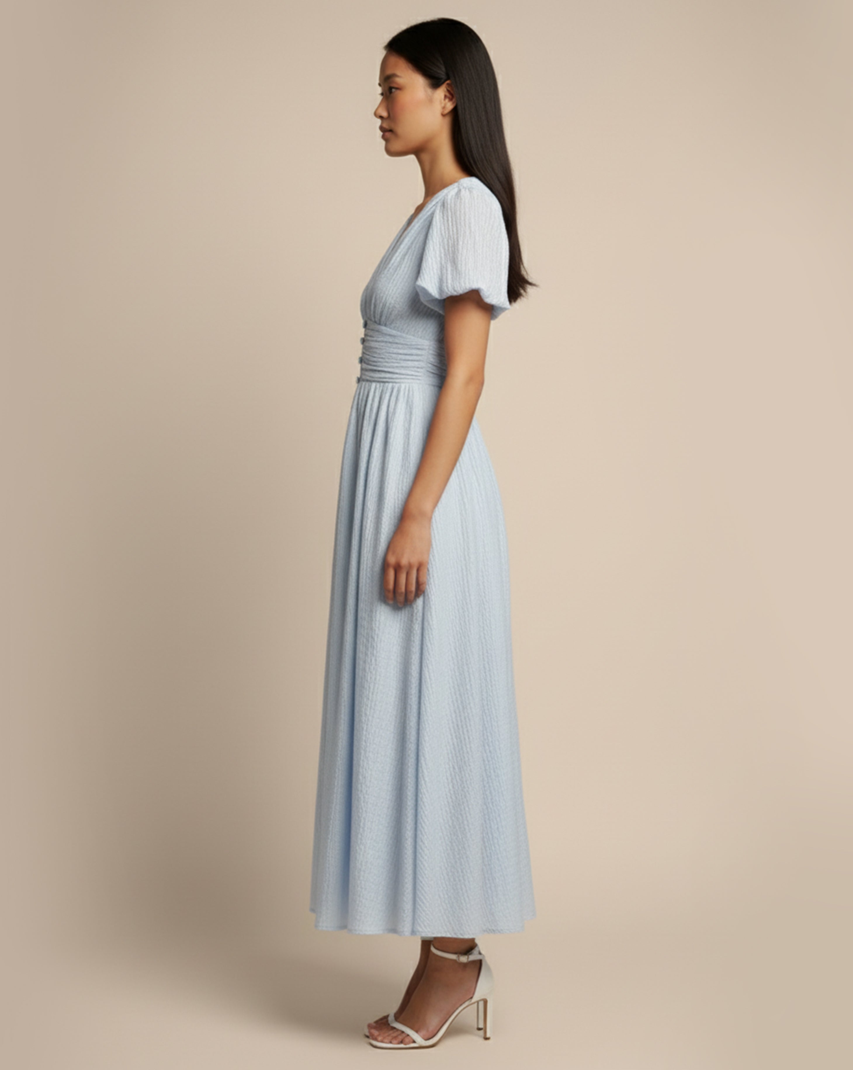 Soft Buttoned V-Neck Midi Dress