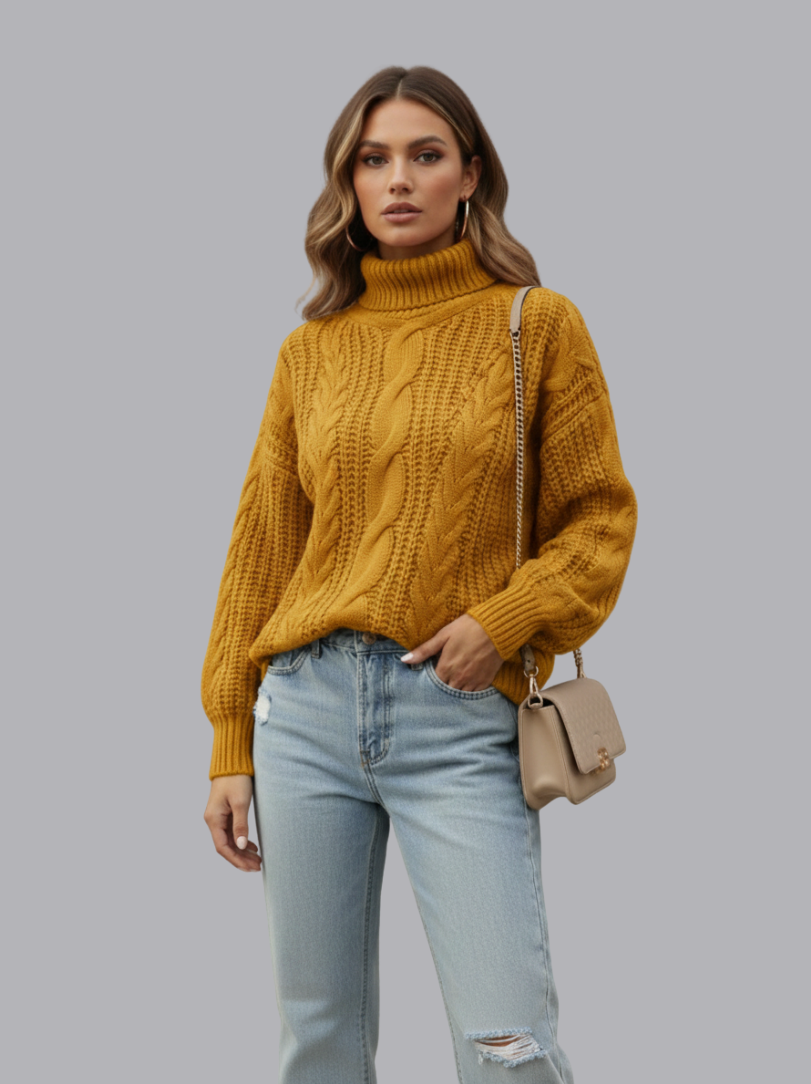 Chunky Cable Knit Turtleneck Sweater