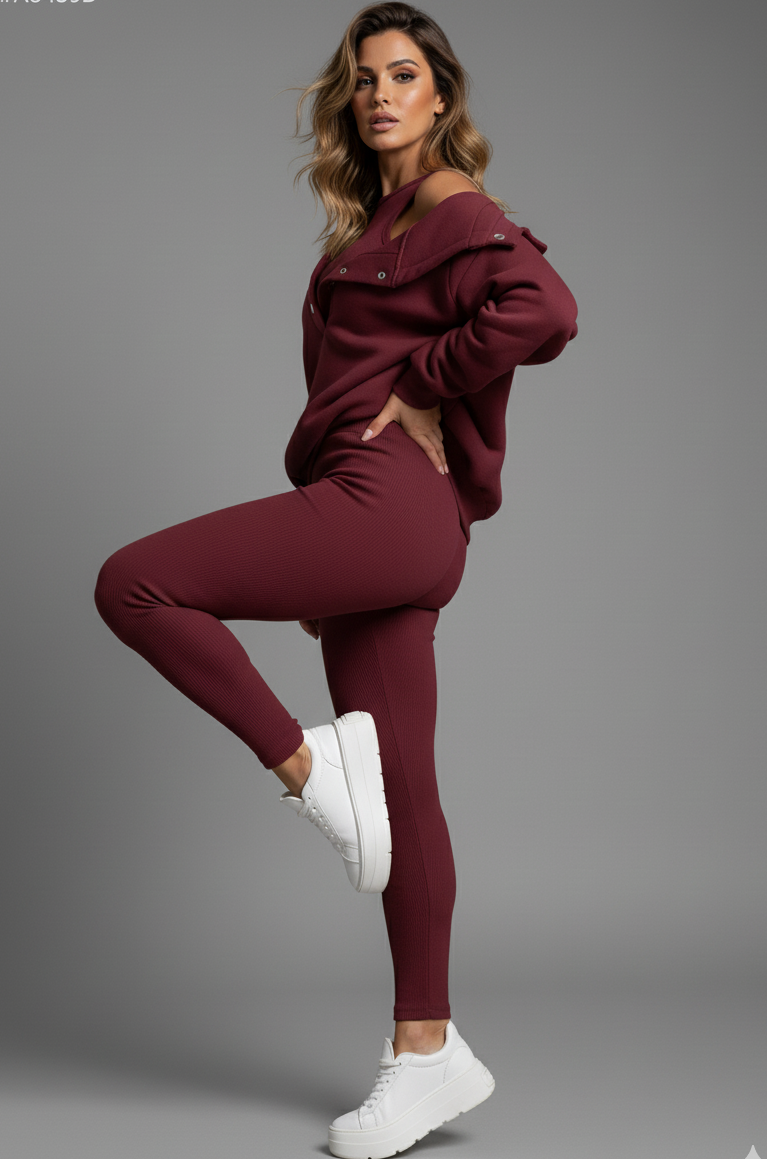 Crop Top, Hoodie and Fitted Leggings Set
