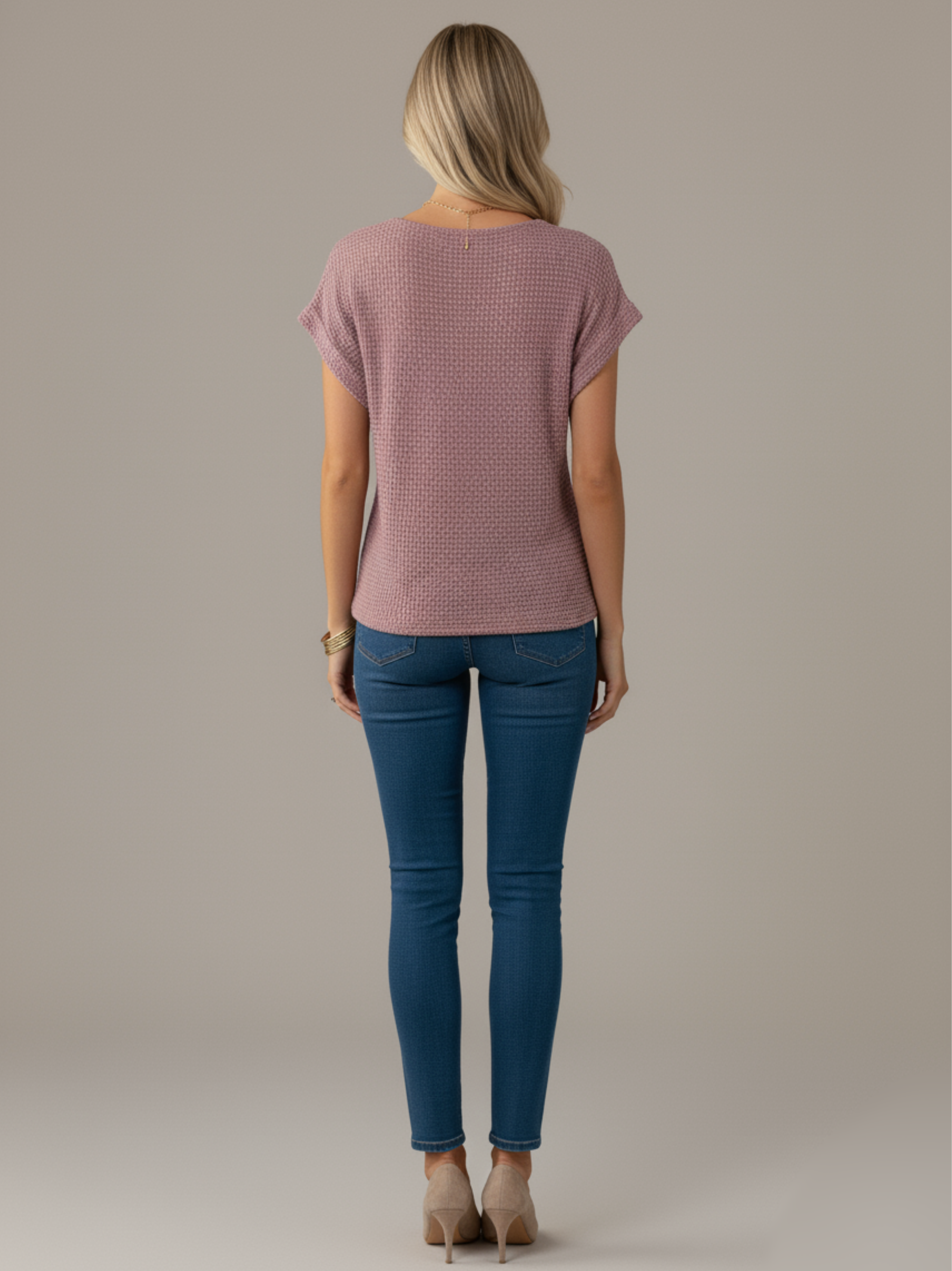 Textured Knit Short Sleeve Fitted Top