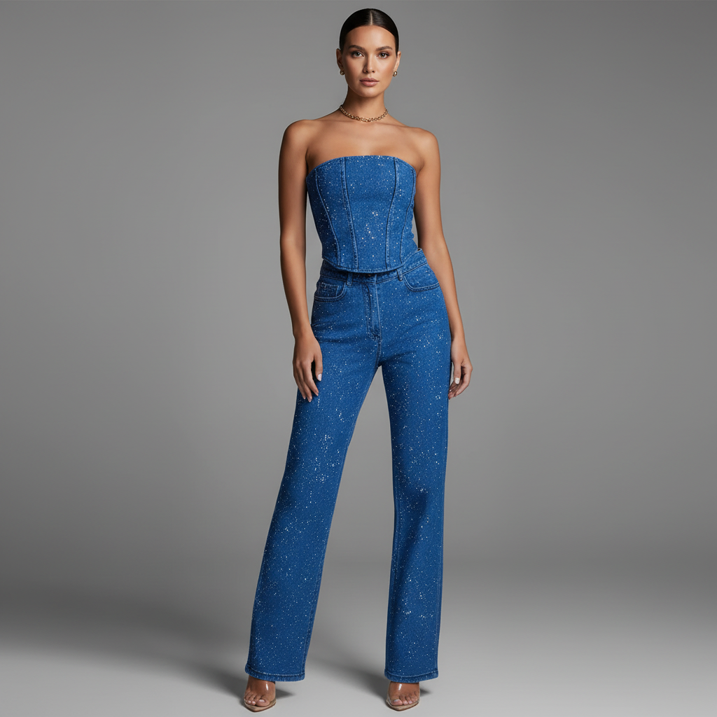 Sequin Denim Crop Set