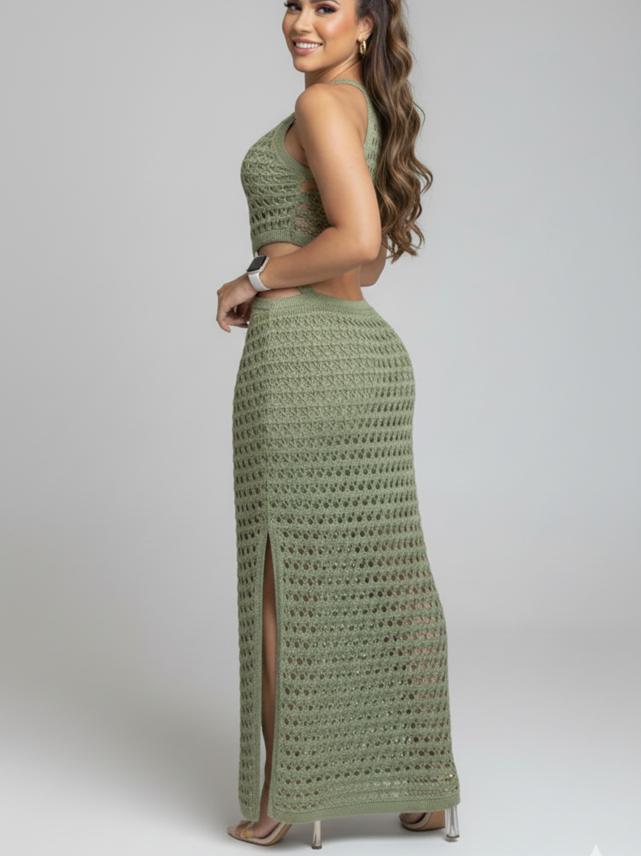 Stunning Gaze Knit Cutout Maxi Dress