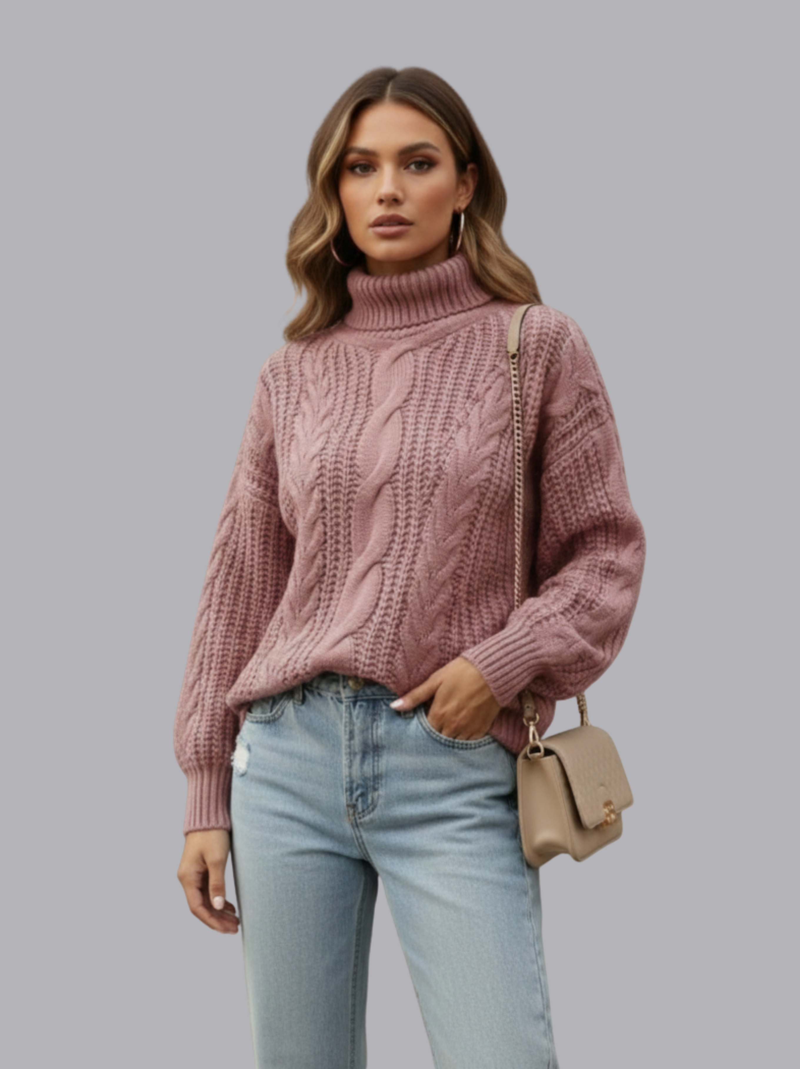 Chunky Cable Knit Turtleneck Sweater
