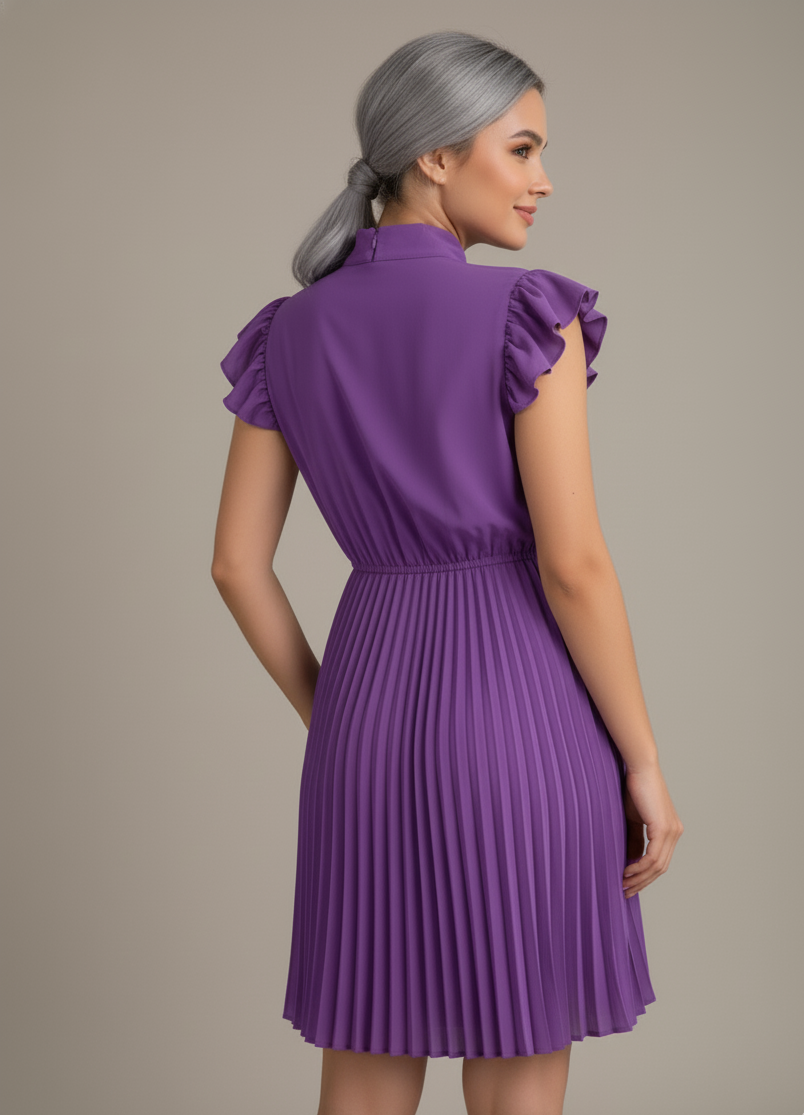 Pleated Tie-Neck Mini Dress