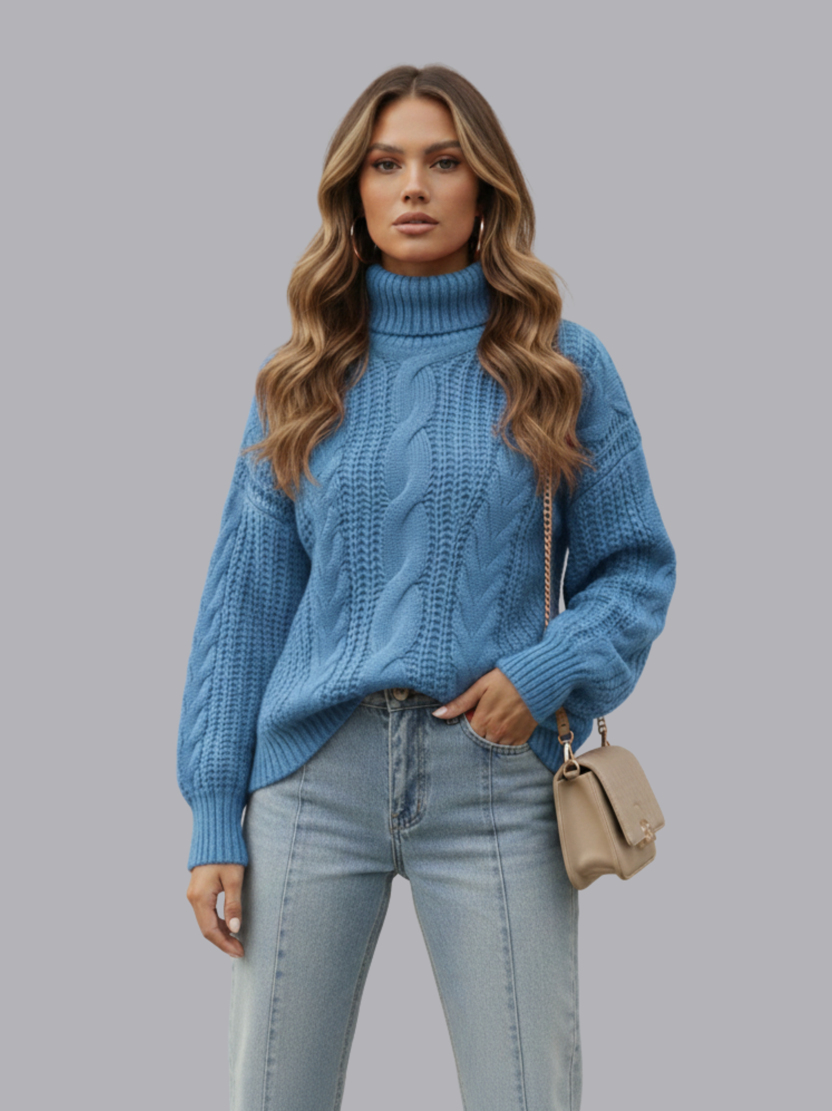 Chunky Cable Knit Turtleneck Sweater