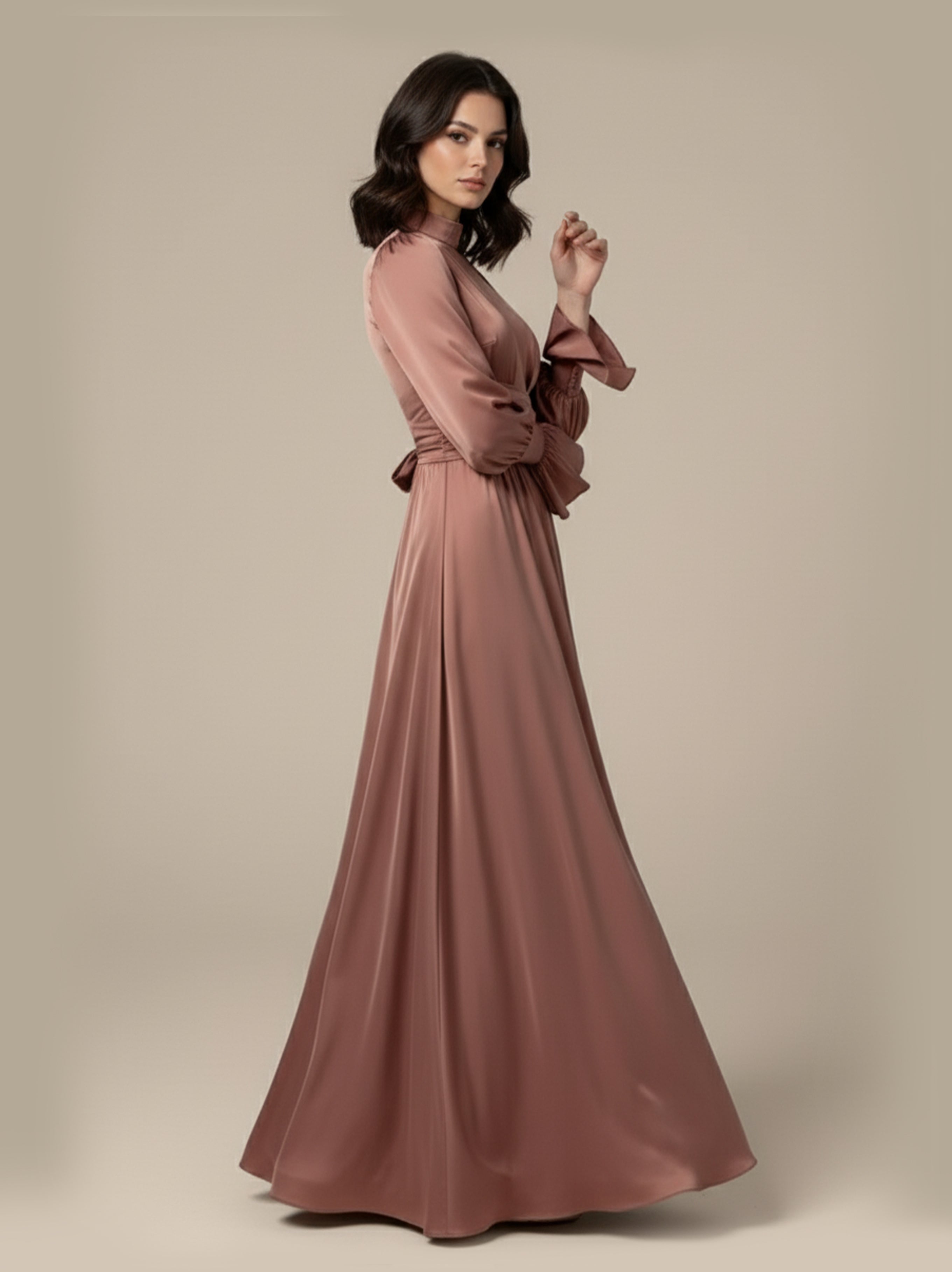 Maria Coffee Long Sleeve Dress