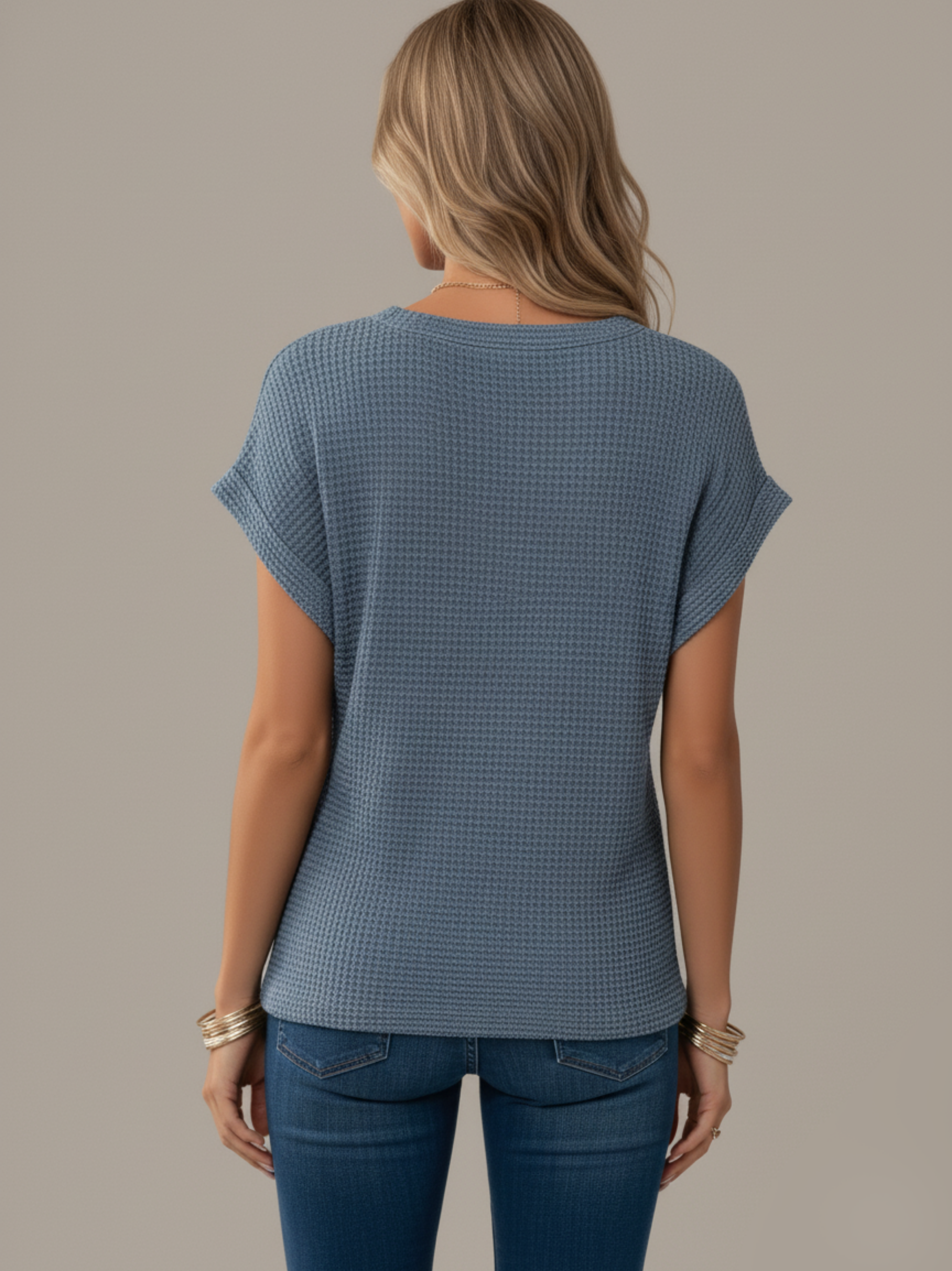 Textured Knit Short Sleeve Fitted Top