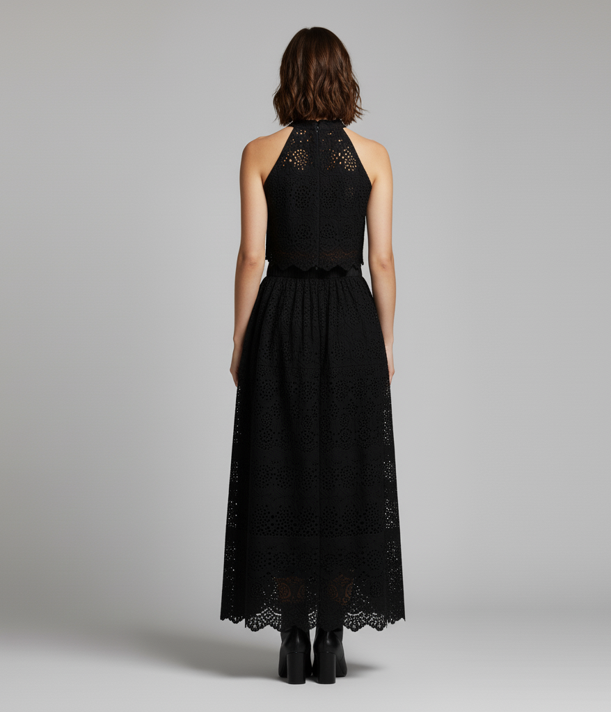 Embroidered Lace Crop Top Set