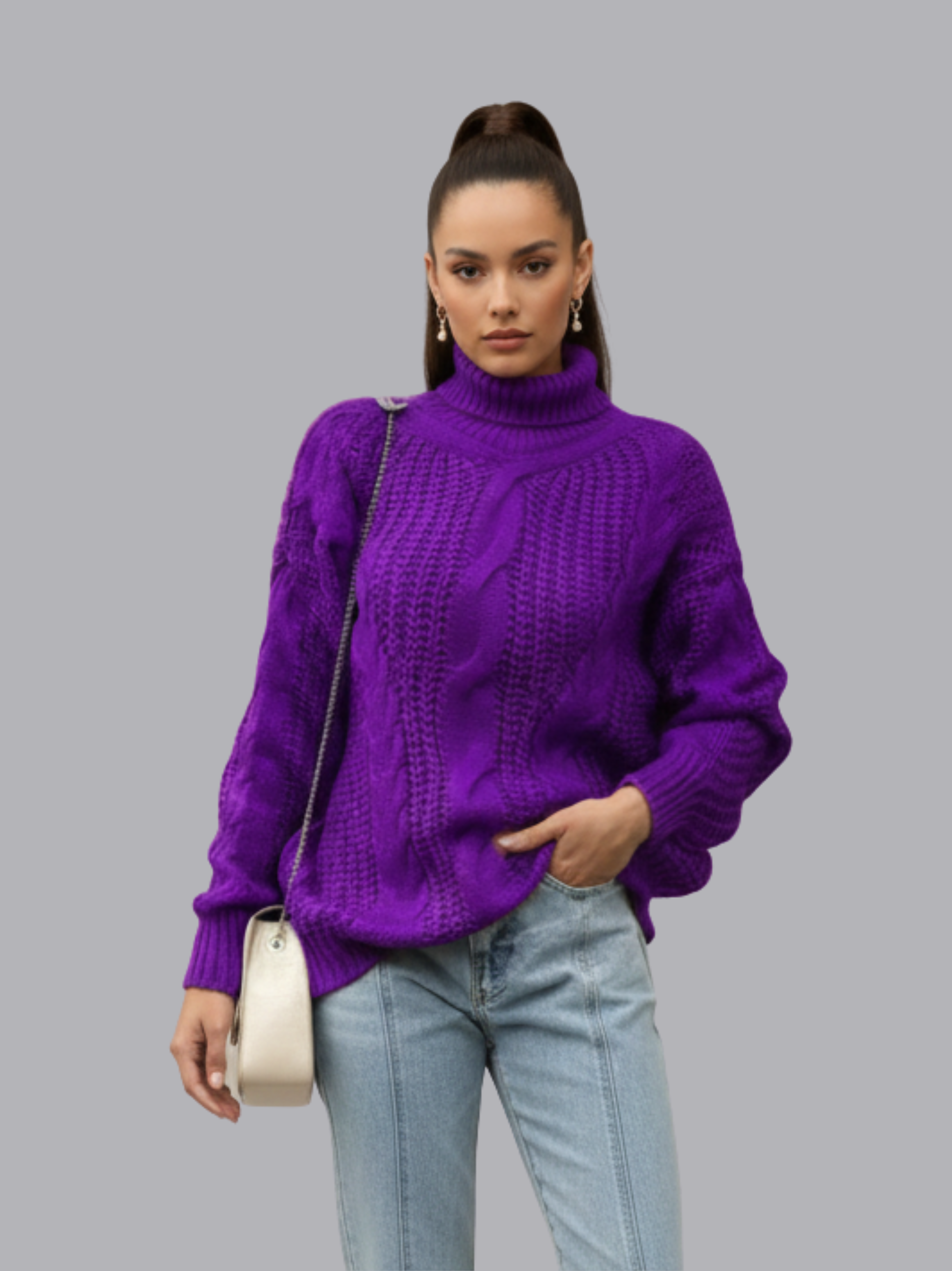 Chunky Cable Knit Turtleneck Sweater