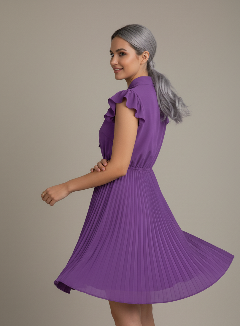 Pleated Tie-Neck Mini Dress