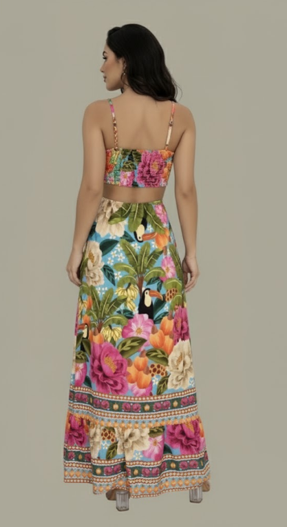 Tropical Cutout Maxi Dress
