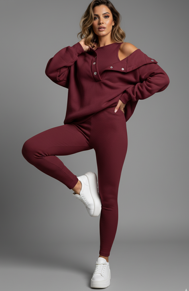 Crop Top, Hoodie and Fitted Leggings Set