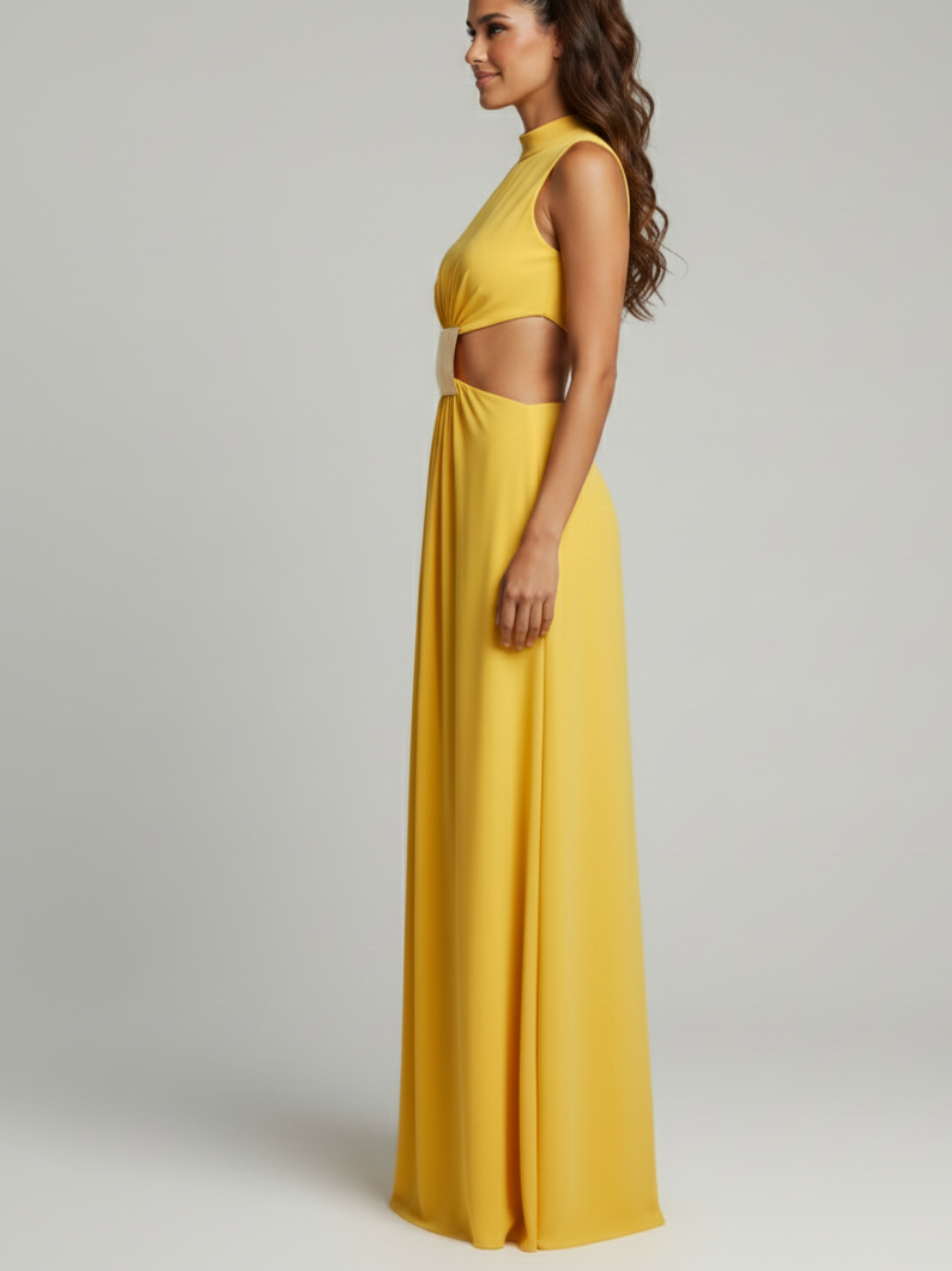 High Neck Cutout Waist Maxi Dress